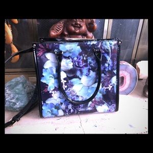 Vinyl square floral tote bag